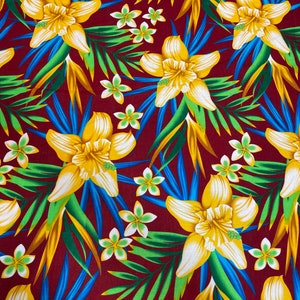 Polynesian Tapa Fabric - Plumeria Hawaiian Cute and Unique Fabric Design - Sold by the Yard - Luxury Rayon Quality 45&quot;