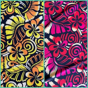 New Polynesian Tribal & Floral Fabric - Islander Design - Peach Skin Fabric- by the Yard 58&quot; Wide -Made in Thailand