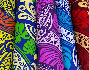 Polynesian Tribal Fabric – 45” Wide | Lightweight Soft Poly Cotton Feel | Sold by Yard or Roll | Made in Thailand | Island Design| Wholesale