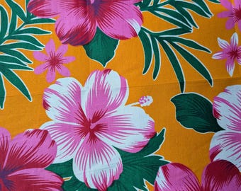 Polynesian Elegance: 36" Polyester Fabric with Poly Cotton Feel– Tropical and Floral Fusion- Vibrant Colors - Made In Thailand