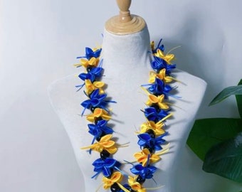 New Hawaiian Graduation Ribbon Kukui Nut Leis - Gift for Grads - Ceremony - New Design -Good Luck, Party, Recognition Wreath