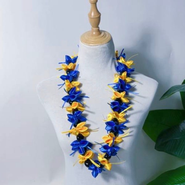 New Hawaiian Graduation Ribbon Kukui Nut Leis - Gift for Grads - Ceremony - New Design -Good Luck, Party, Recognition Wreath