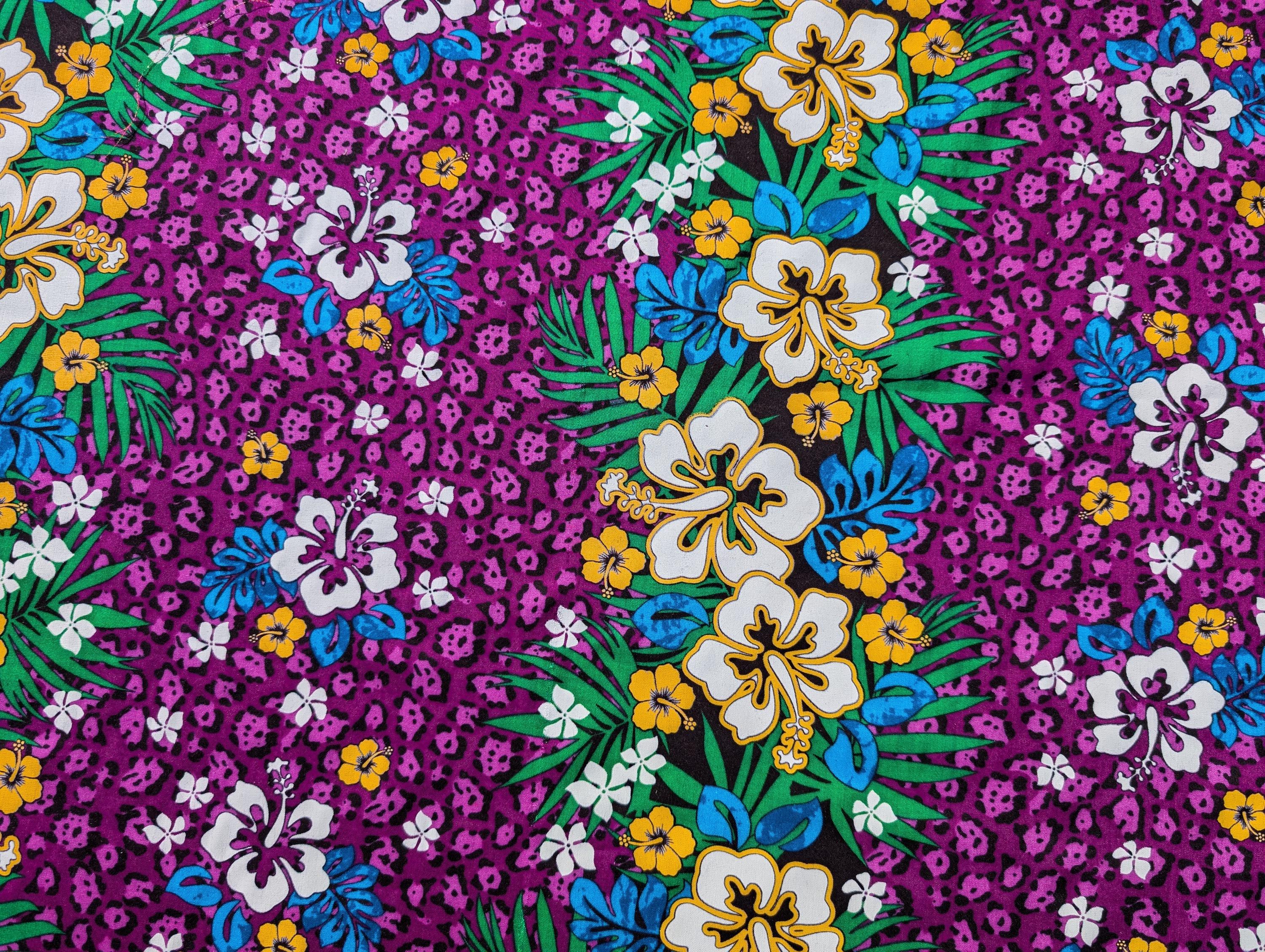 Polynesian Hibiscus Floral Rayon Fabric - 45