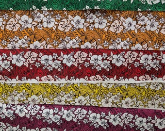 Polynesian Fabric -Tropical Hawaiian Fabric, Tribal Floral Tattoo, Island Fabric - Sold by the Yard - Poly Cotton Fabric 45" - New Design