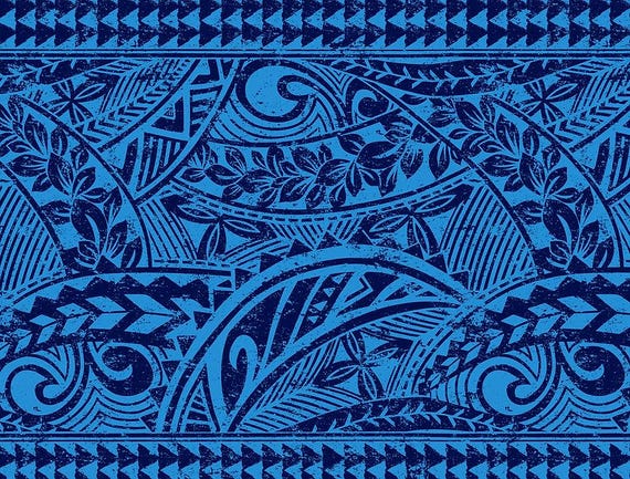 Polynesian Tribal Fabric – Blue & Navy Poly Cotton Blend Fabric