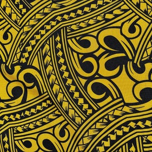 Island Fabric - Polynesian Tribal Fabric – 100% Polyester MiniMatt – Made in New Zealand 60” Wide (Yellow and Black)