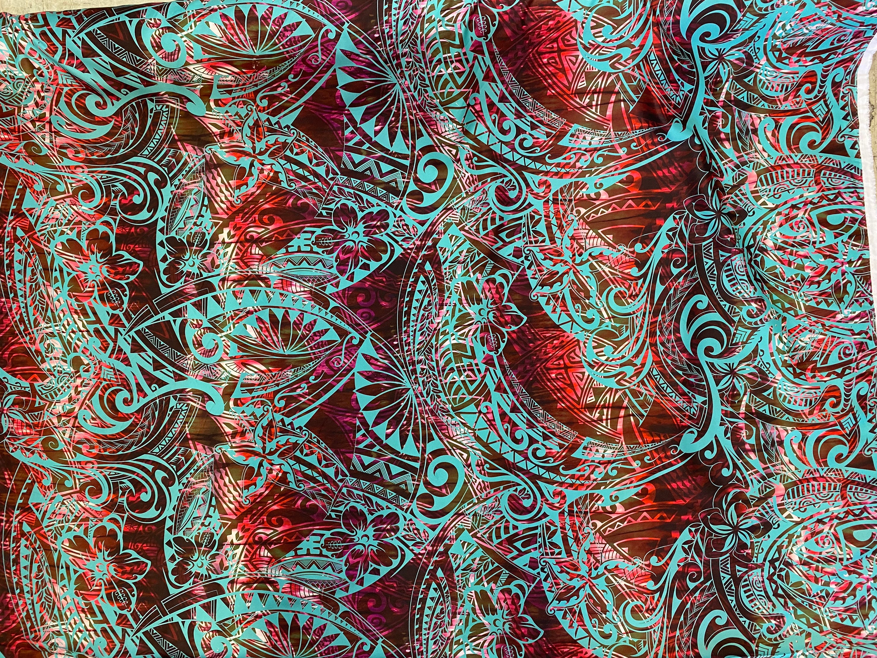 New Tropical Floral and Tribal Polynesian Fabric - Peach Skin