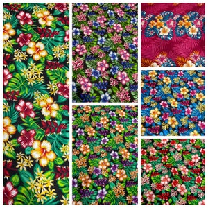 GTEX Collection A200- Polynesian Floral Fabric - Plumeria Hawaiian Flowers All over Fabric Design - Sold by the Yard - Rayon Fabric 45&quot;