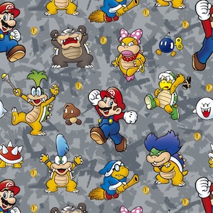 Nintendo Super Mario Bros - 100% Cotton Fabric By The Yard Novelty Fabric High Quality