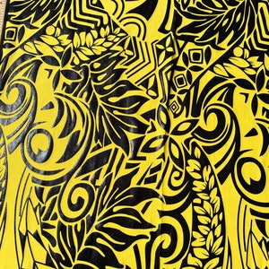 GTEX Collection- Exquisite Traditional Polynesian Tattoo Design | Foil Fabric - Stretch Scuba Fabric - 63&quot; Luxury -Quality (Yellow & Black)