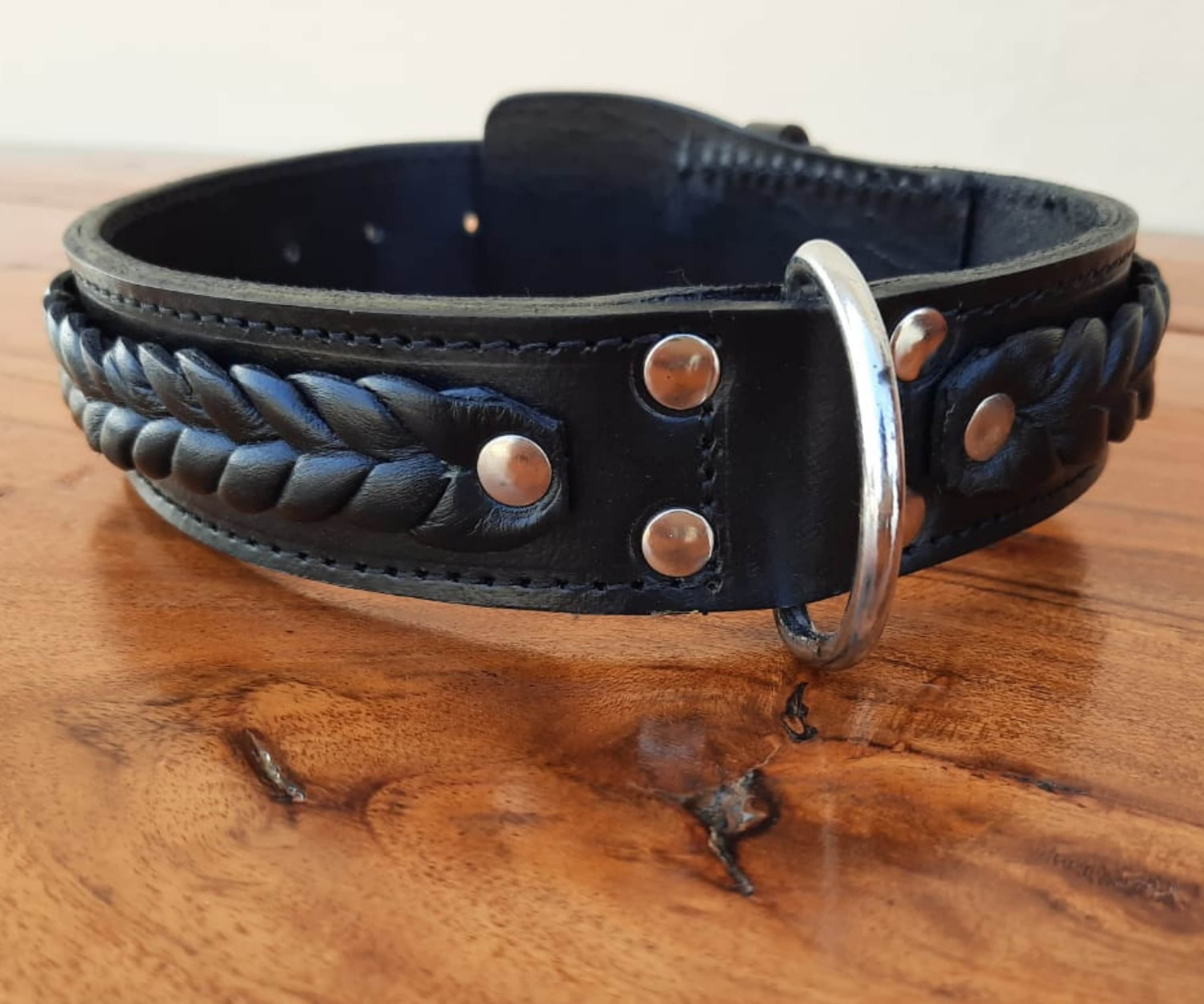 Black Leather Dog Collar 1.5 Wide Braided Pet Collar For Etsy