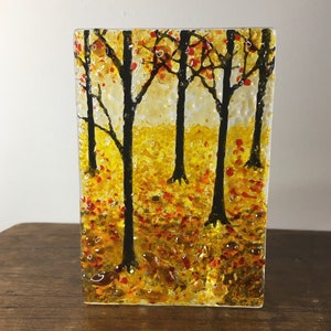 Autumn Forest Tealight Holder Fused Glass