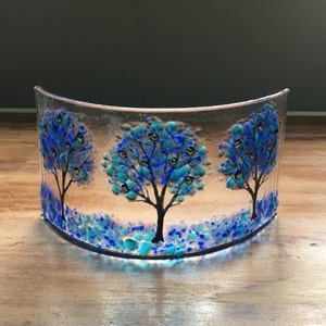Blue Trees Fused Glass Curve