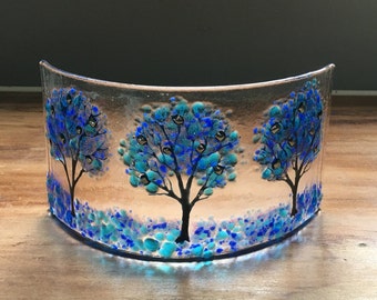 Blue Trees Fused Glass Curve