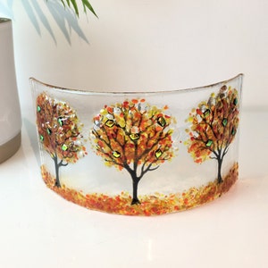 Autumn Trees Fused Glass Curve
