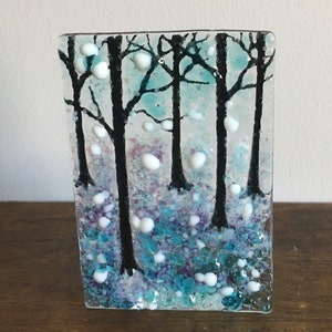 Winter Forest Tealight Holder Fused Glass