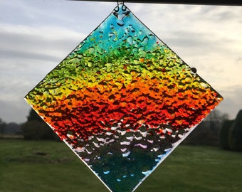 Large Rainbow Suncatcher Hand Made Fused Glass