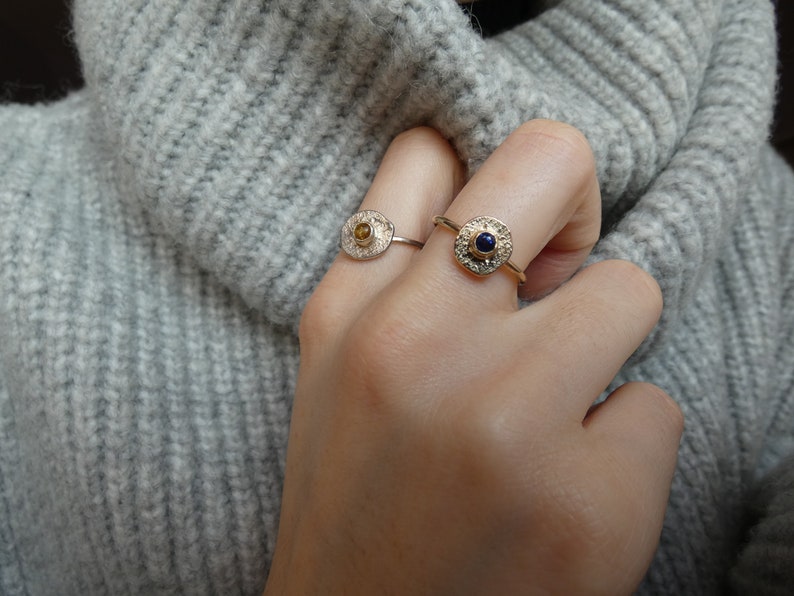 Silver ring set with amber