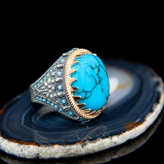 925 Sterling Silver Turquoise Ring Feroza Ring Cool Rings
