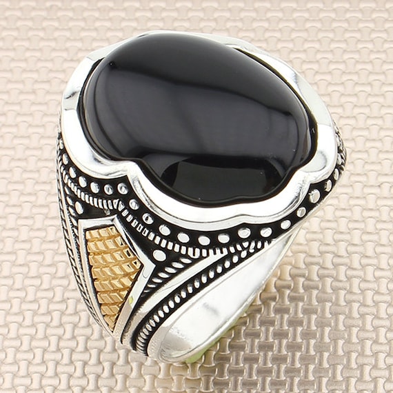 925 Sterling Silver Black Onyx Rings for Men Vintage Mens | Etsy