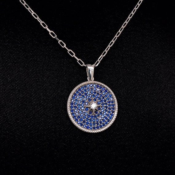 Sterling Silver Necklaces for Women CZ Sapphire Circle - Etsy