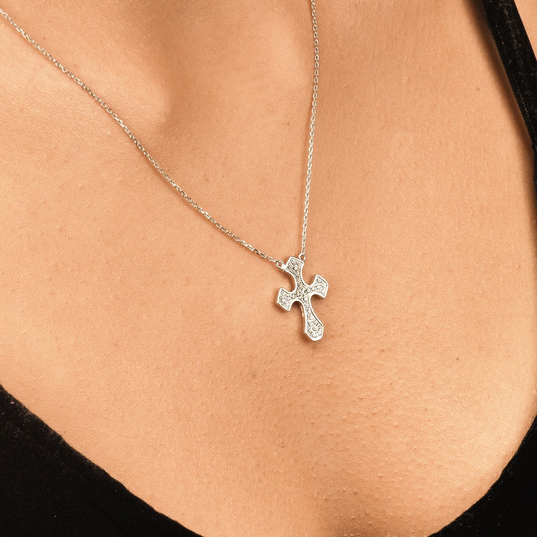 Sterling Silver CZ Cross Necklace Classy Cross Pendant Religious ...