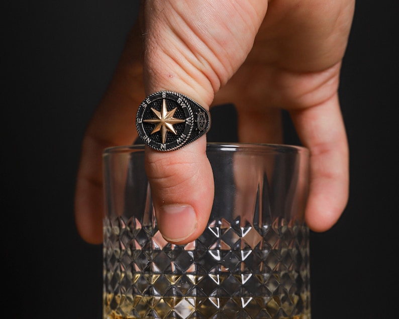 Compass Ring Anchor Ring Cool Rings Star Ring 925 Sterling Silver Black Ring Thumb Rings For Women Mens Rings Cute Ring Big Rings