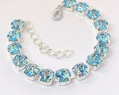 Aqua white patina light blue Swarovski Crystal bracelet silver tennis bracelet unique jewelry blue rhinestone bracelet Valentine s Day gift