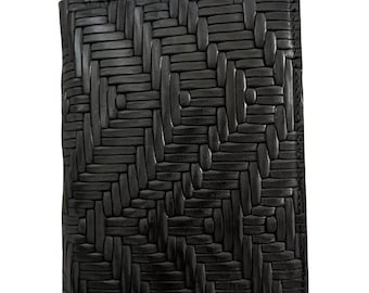 Police Leather Badge Wallet, For Pin Back Badges-Black Woven Leather