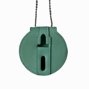 Turquoise Full Grain Leather Round Police Badge Holder Belt Clip - Optional to Use Around The Neck