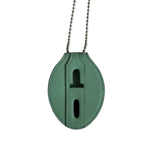 Turquoise Full Grain Leather Oval Police Badge Holder Belt Clip - Optional to Use Around The Neck