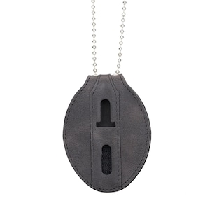 Schwarz Vollrindleder Oval Polizei Ausweis Halter Gürtelclip - Optional um den Hals zu verwenden