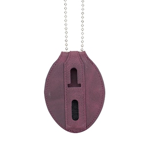 Purple Full Grain Leather Oval Police Badge Holder Belt Clip - Optional to Use Around The Neck