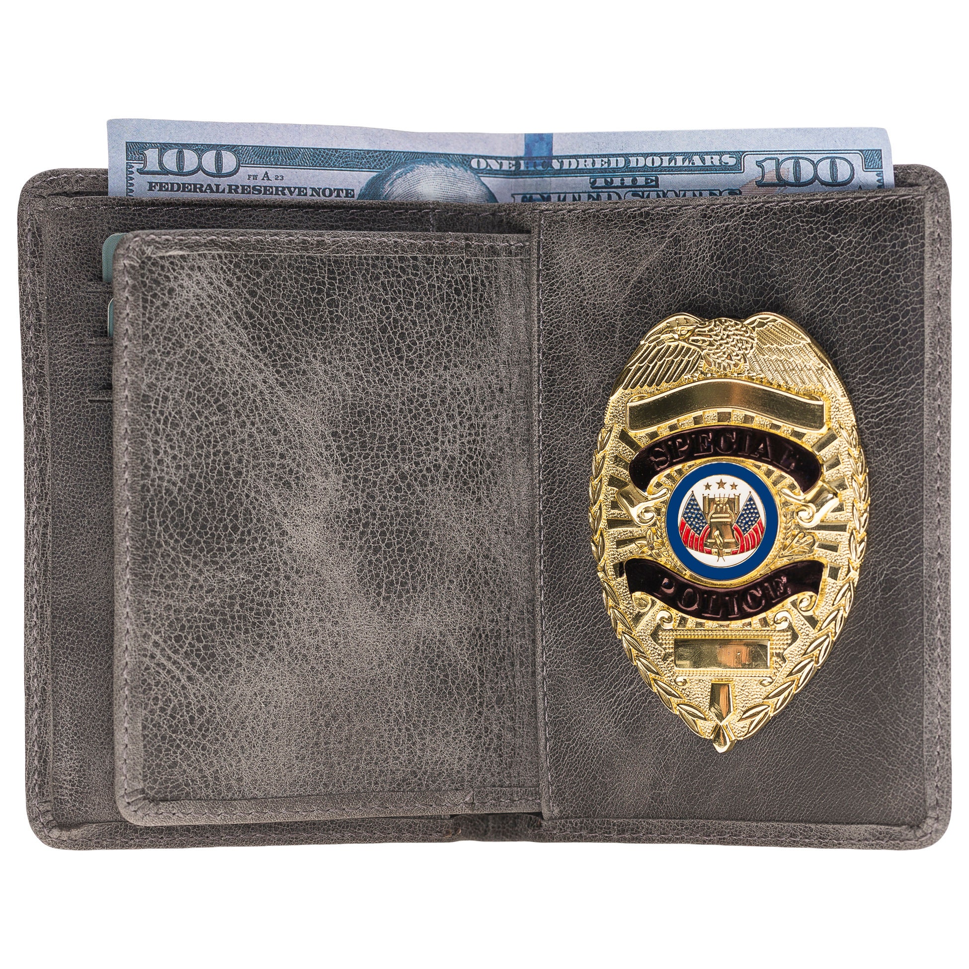 Police Badge Wallet All Leather Universal Fitcharcoal Gray Etsy Canada