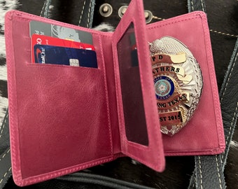 Police Badge Wallet  All Leather Universal Fit-Dusty Rose Pink
