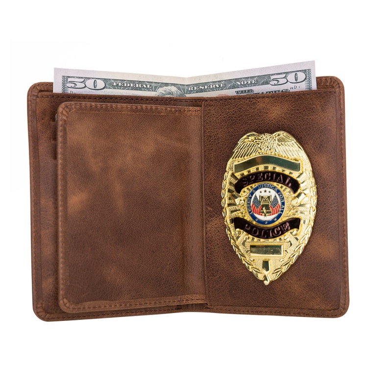 Police Badge Wallet All Leather Universal Fit-saddle Brown - Etsy Canada