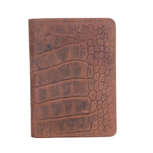 Portefeuille avec badge Police tout en cuir, coupe universelle - Croco marron