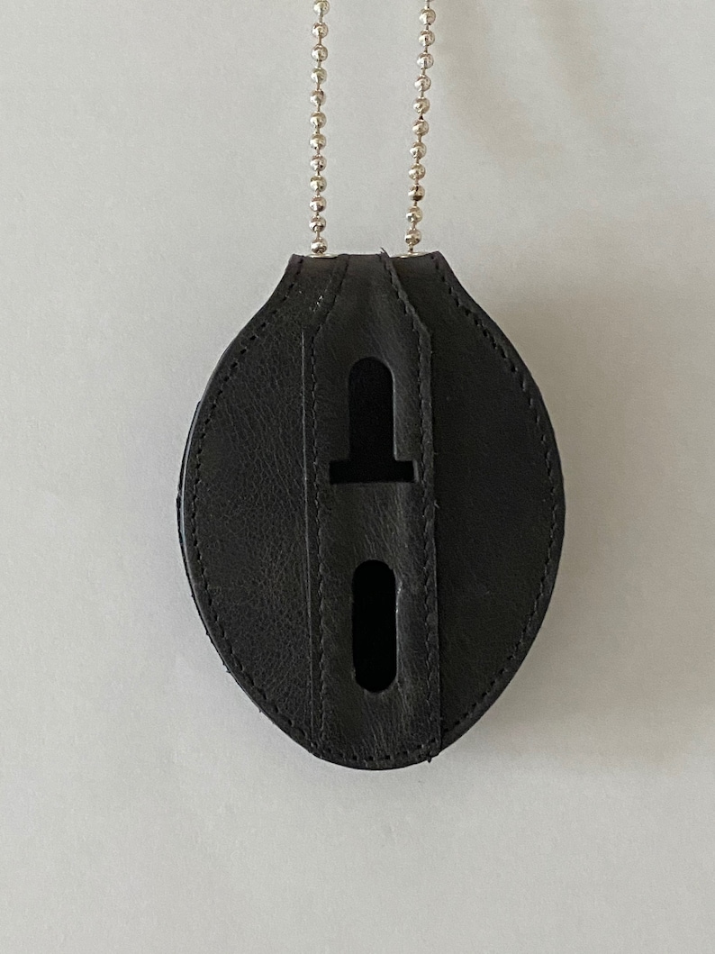 Black Full Grain Leather Oval Police Badge Holder Belt Clip | Etsy