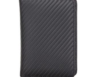 Police Badge Wallet  All Leather Universal Fit-Carbon Black For Pin Back Badges