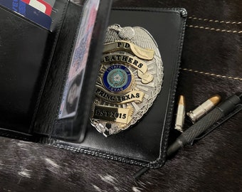 Police Badge Wallet All Leather Universal Fit-Black