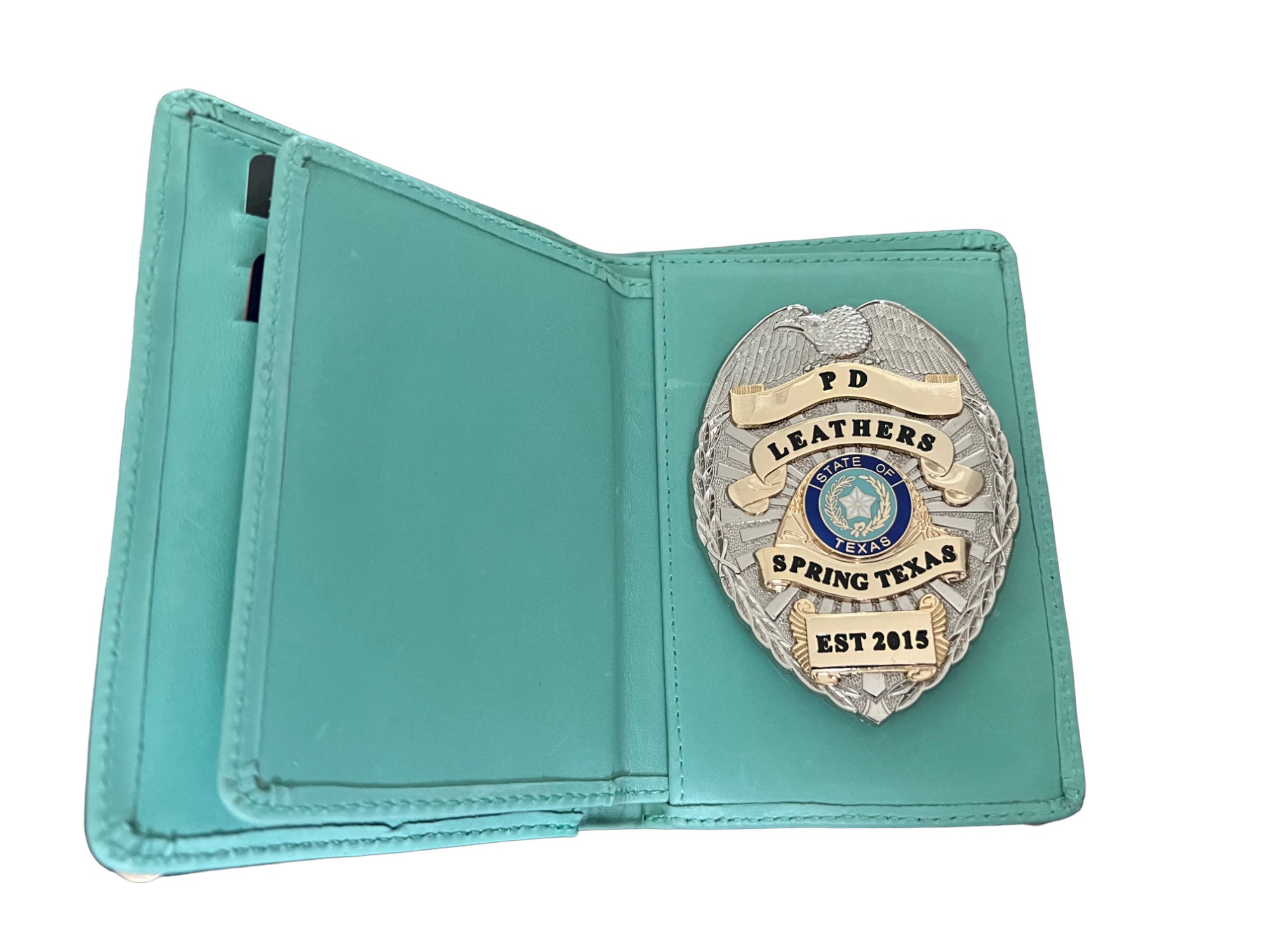 Police Badge Wallet All Leather Universal Fit Turquoise 