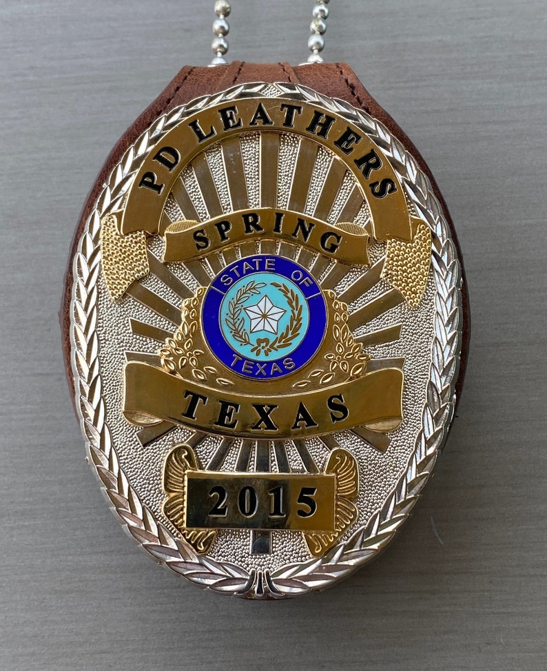 Saddle Brown Full Grain Leather Oval Police Badge Holder Belt Etsy