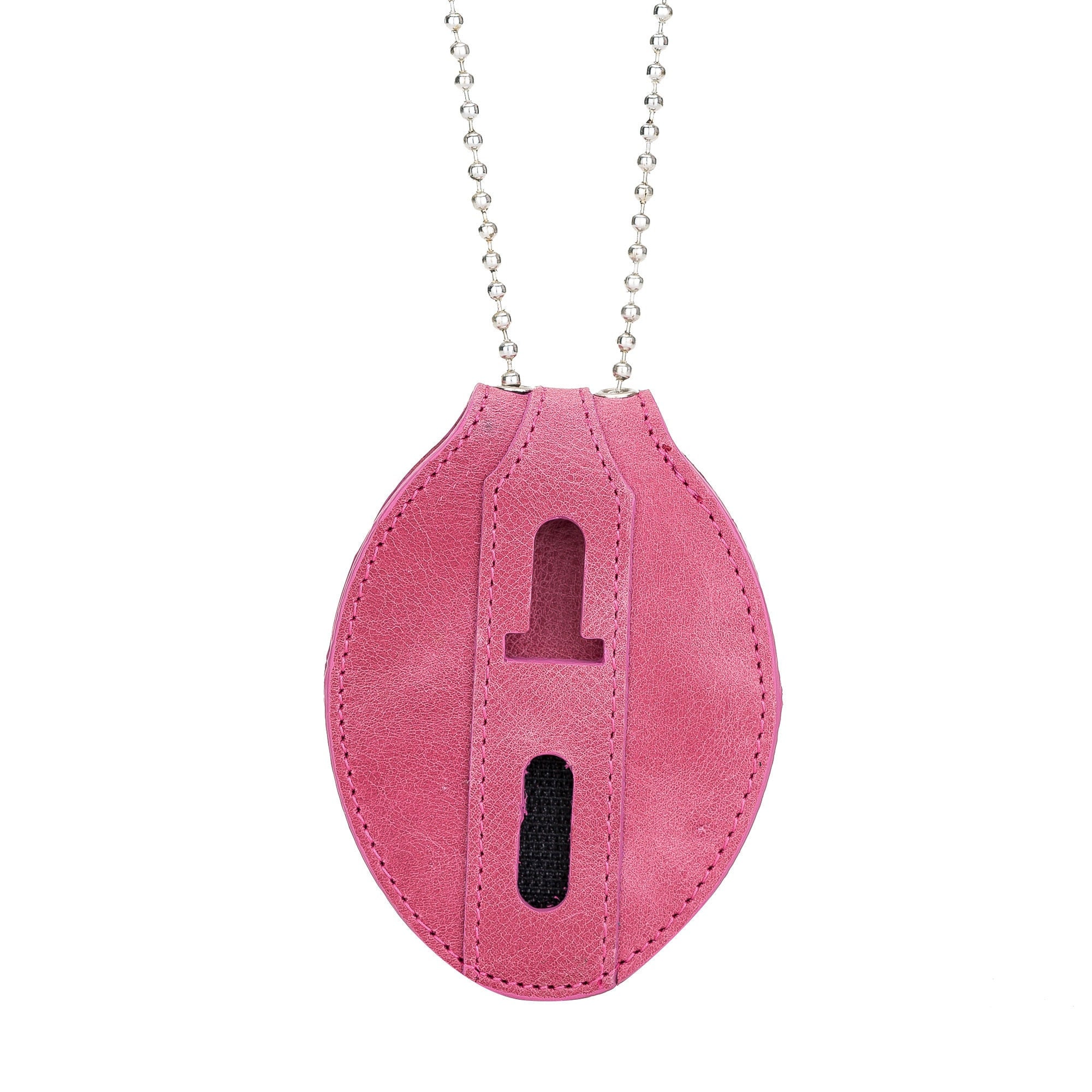 Dusty Rose Pink Full Grain Leather Oval Police Badge Holder Belt Clip - Optional to Use Around The Neck