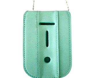 Police Turquoise Leather Badge Holder: Full Grain Neck Chain ID Case