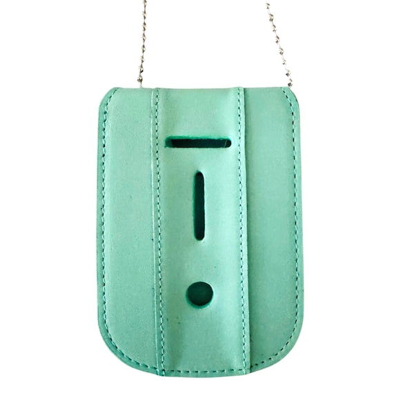 Porta badge in pelle turchese della polizia: custodia per badge con catena da collo in pieno fiore