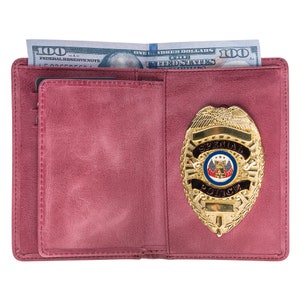 Cartera con placa de policía, totalmente de cuero, ajuste universal, color rosa polvoriento