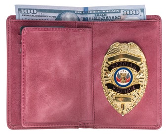 Police Badge Wallet  All Leather Universal Fit-Dusty Rose Pink