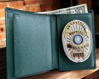 Police Badge Wallet  All Leather Universal Fit- Hunter Green
