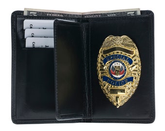 Police Badge Wallet All Leather Universal Fit-Black