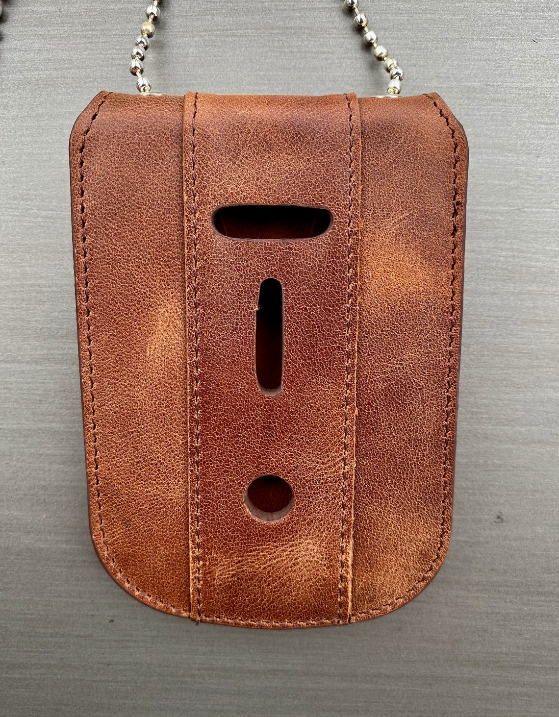 Saddle Brown Full Grain Leather Neck Chain Badge and ID Holder Etsy